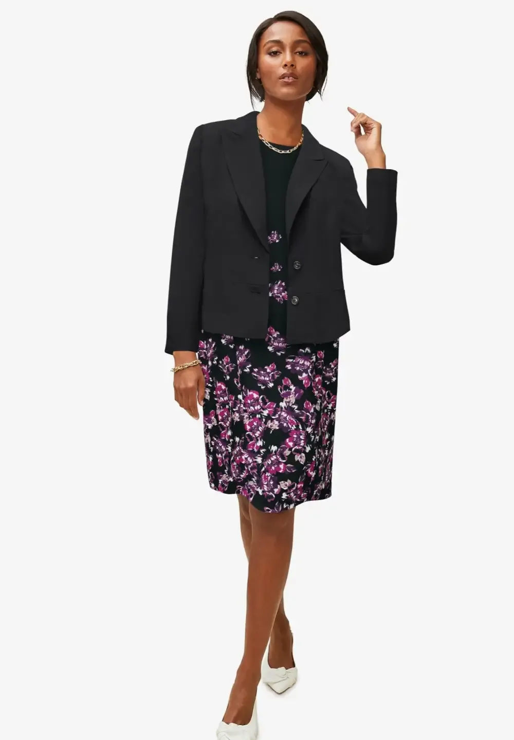 2-Piece Stretch Crepe Single-Breasted Jacket Dress