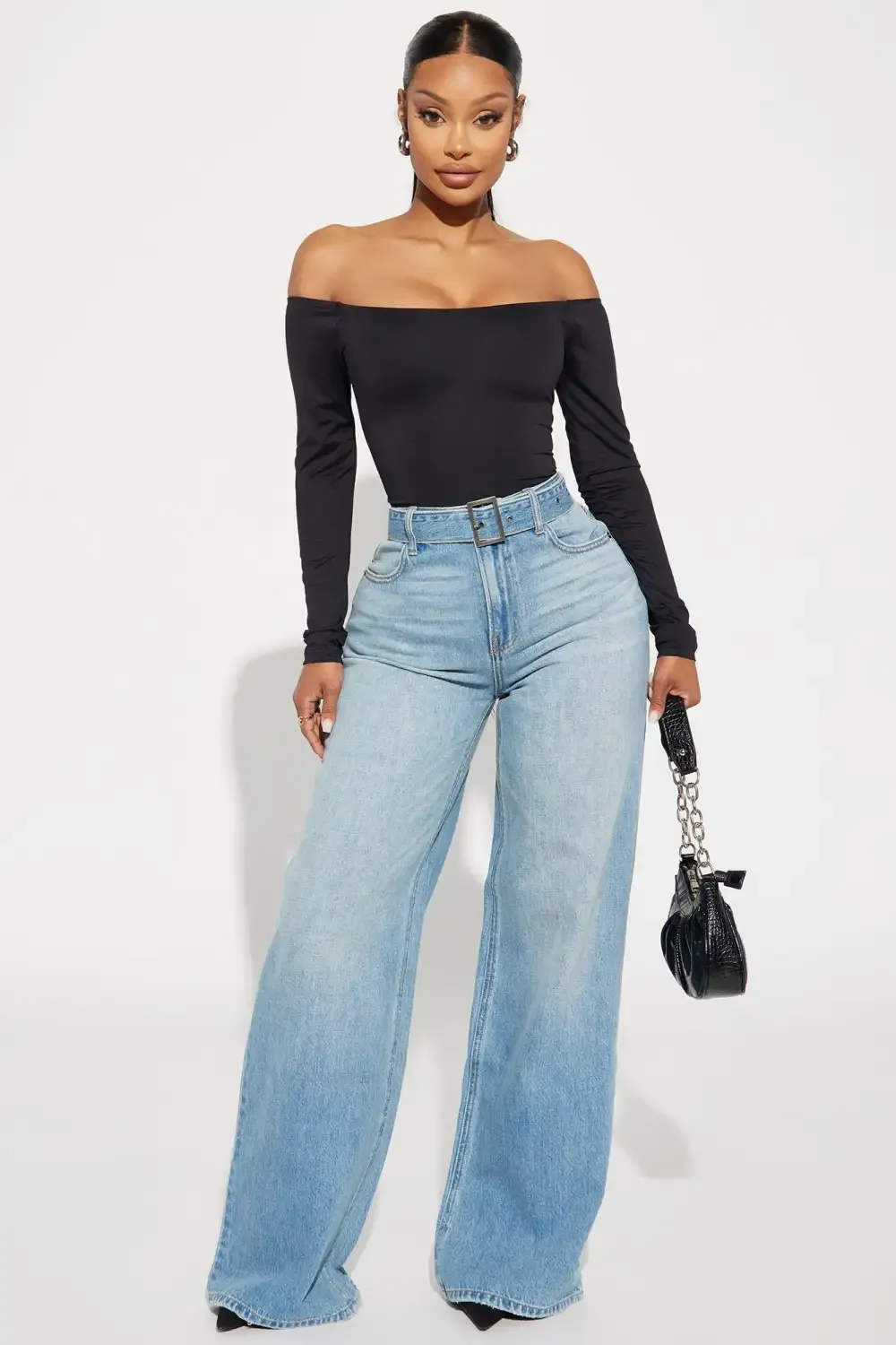 No Limit Belted Non Stretch Wide Leg Jean - Medium Wash