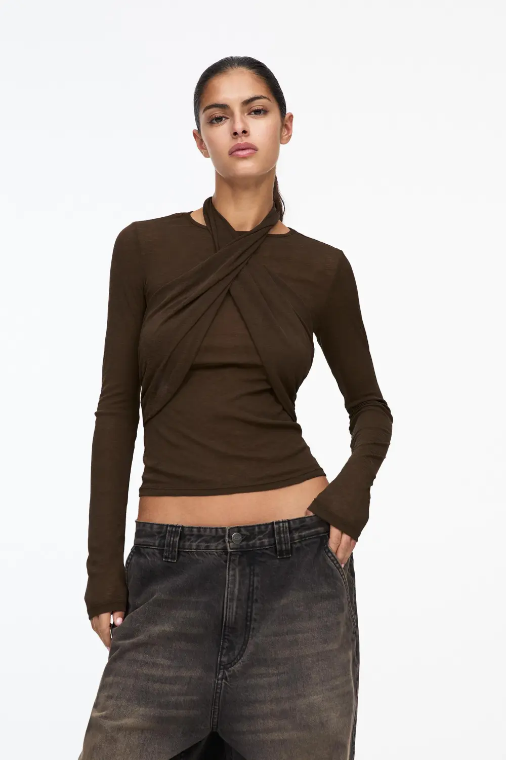 Crossover neckline T-shirt