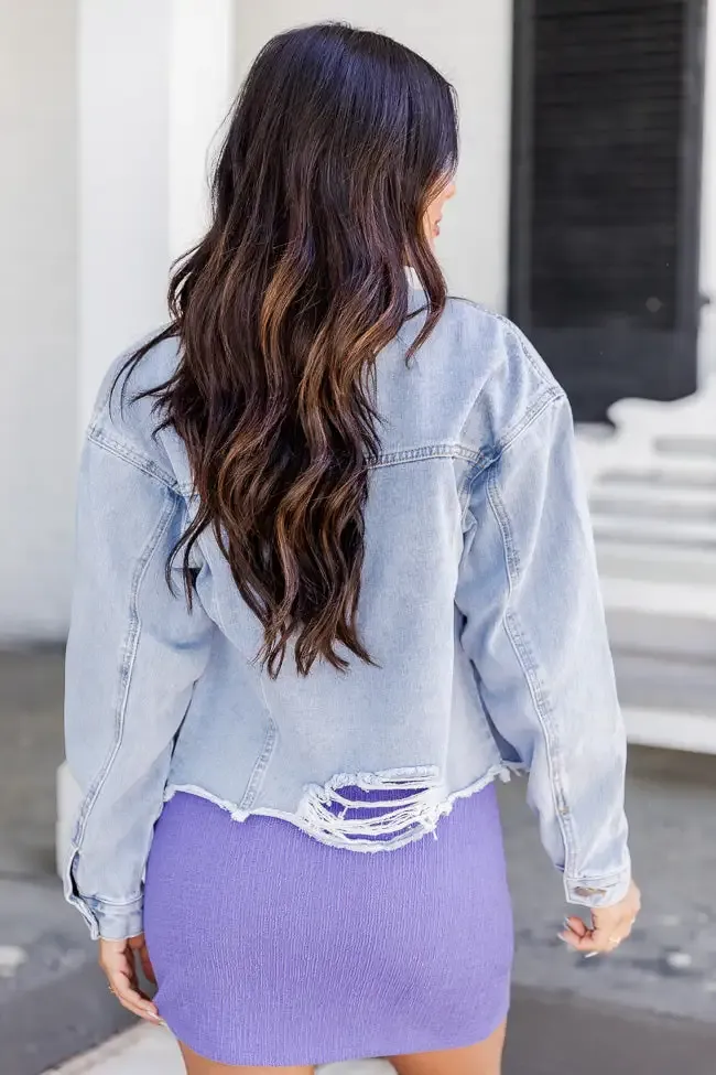 There's Nothing Like Me Light Wash Distressed Hem Denim Jacket