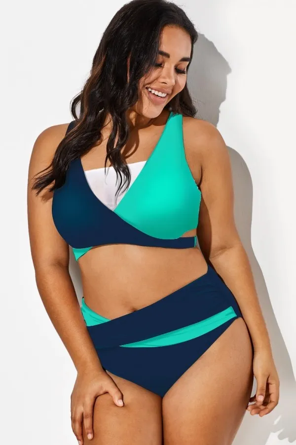Colorblock Stylish Women Wrap Swimsuits Bikini Top