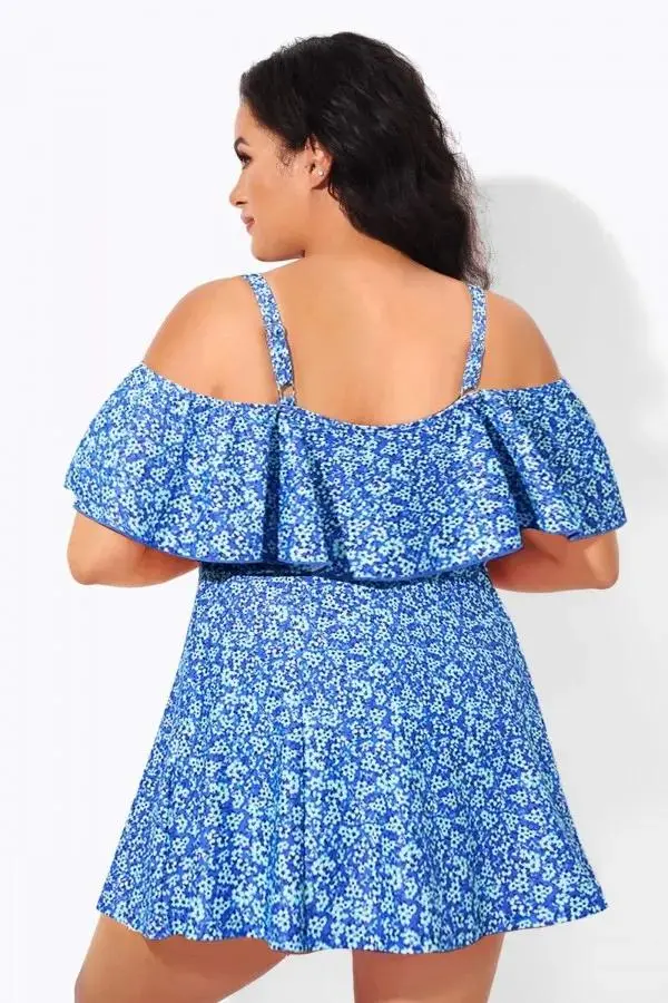 Floral Ruffle Cold Shoulder Women Swimdress