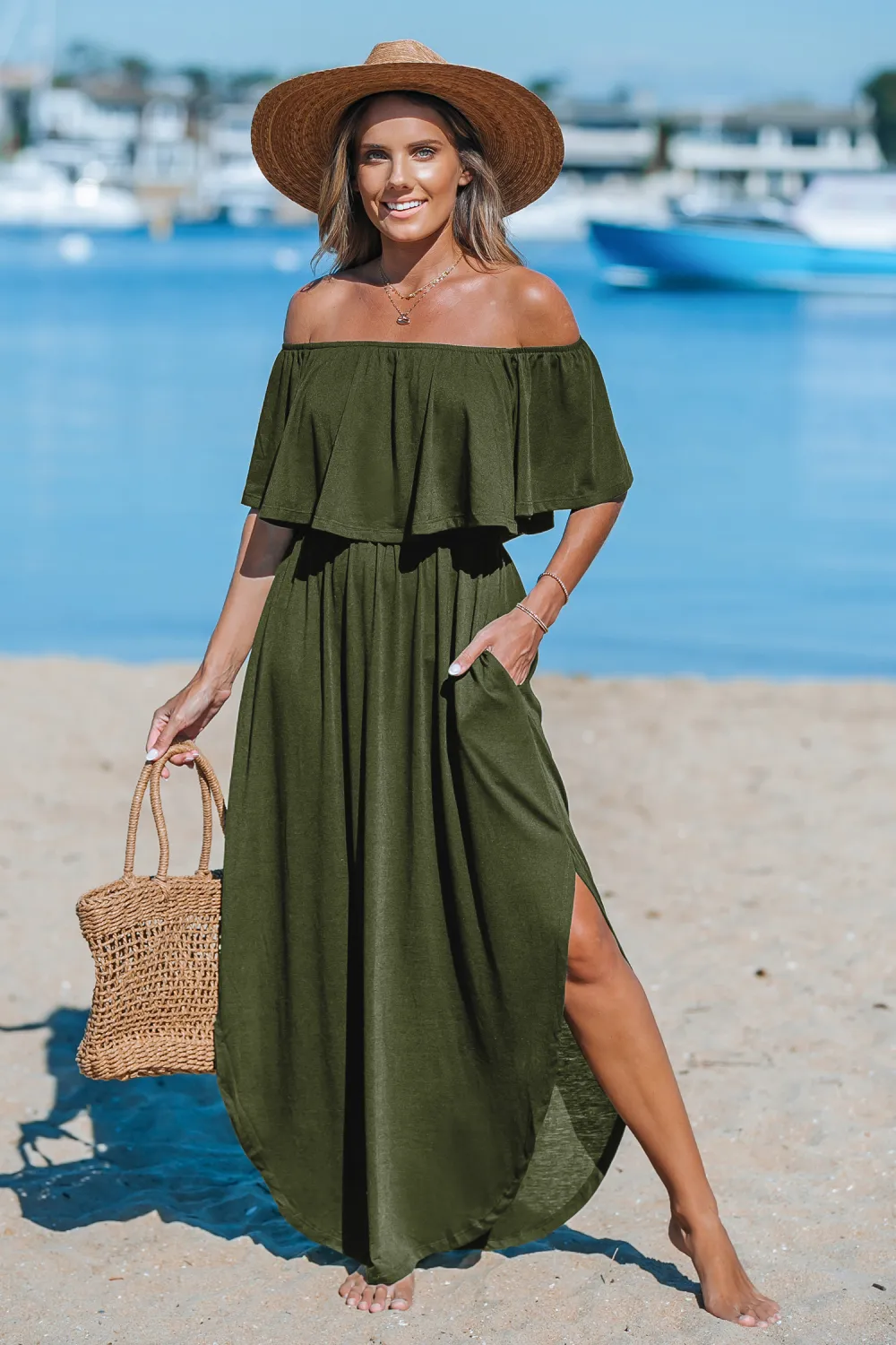 Swept Away Olive Maxi Dress