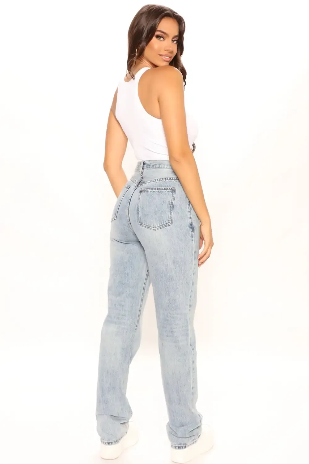 Tall Crossover Straight Leg Jeans - Light Blue Wash