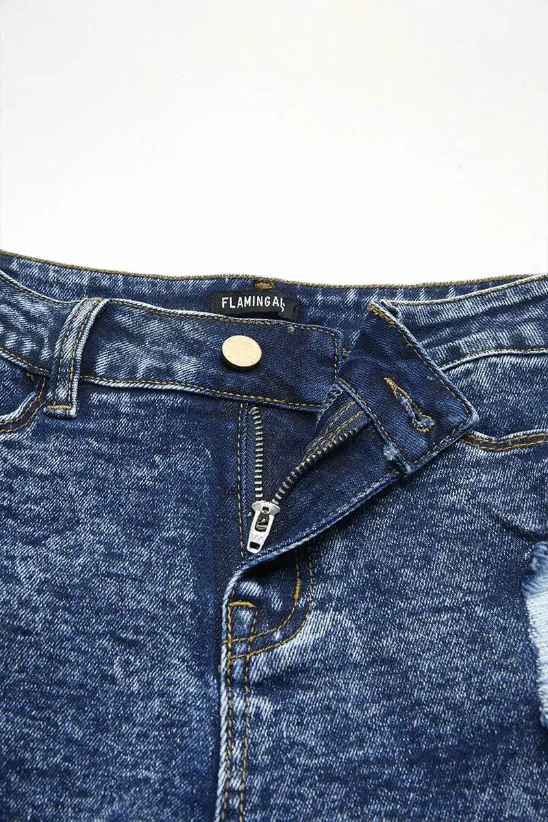 Wash Raw Hem Ripped High Rise Denim Shorts