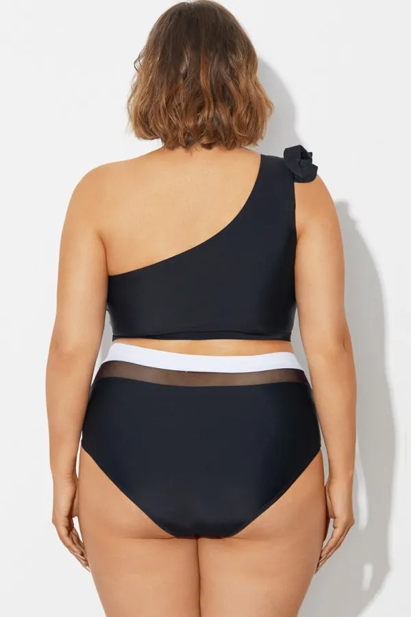 Black＆White Chic One Shoulder Bikini Top