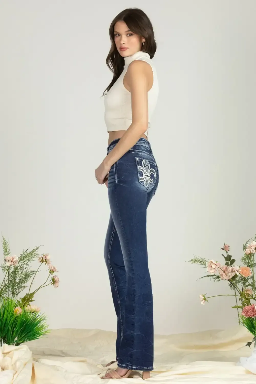 Aztec Sequin Fleur De Lis Bootcut Denim