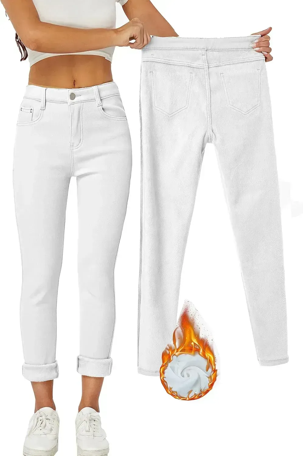 Women's Winter Fleece Lined Sherpa Thermal Skinny Pants Casual Warm Trousers