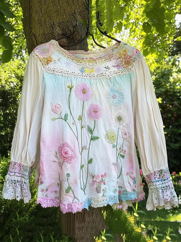 Bohemian Rose Floral Gradient Linen Shirt