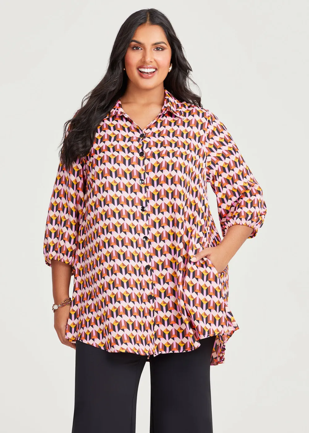 Geo Luxe Satin Pleat Shirt