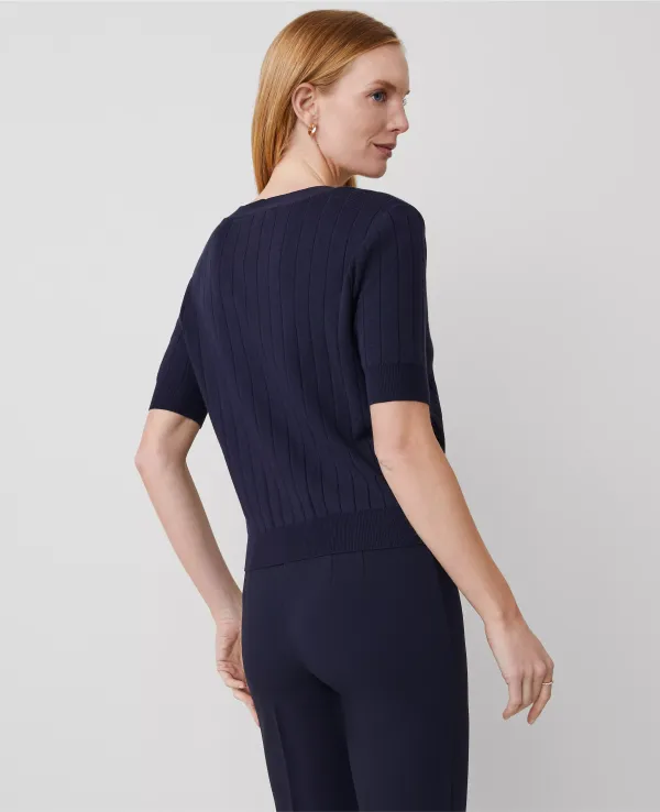 Ribbed Short-Sleeve Pocket Cardigan