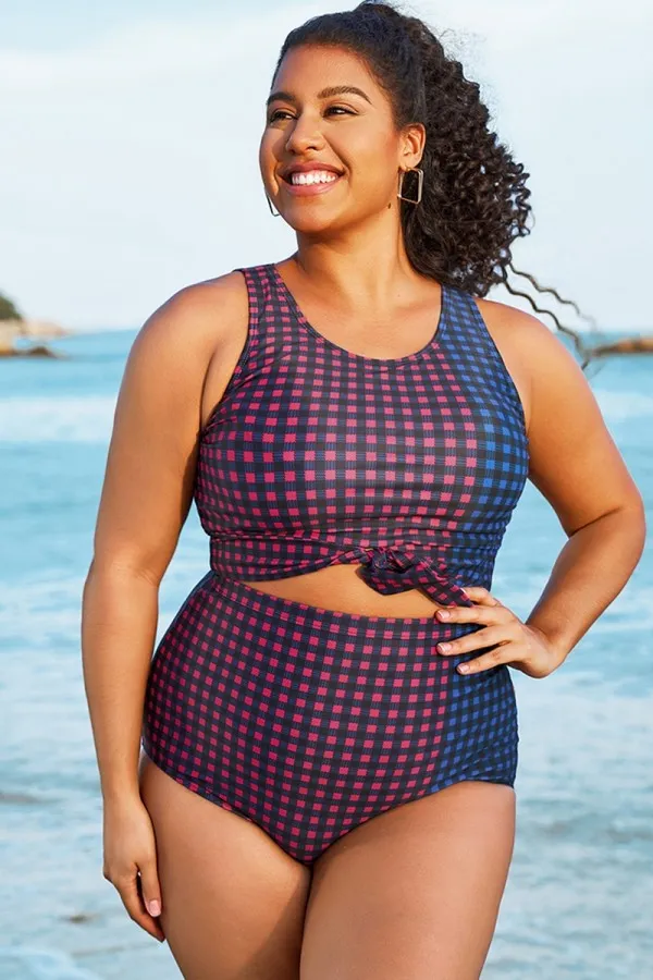 Black & White Striped Knotted Crop Bikini Top