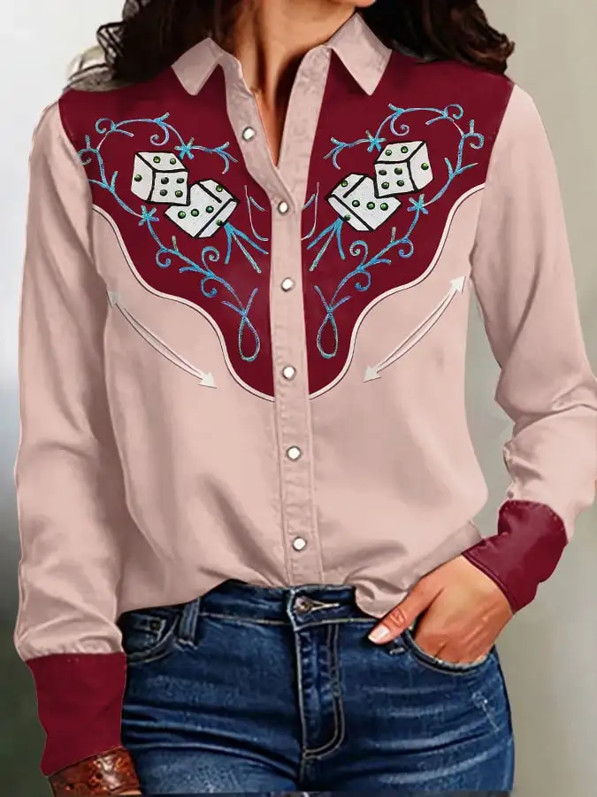 Women's Vintage Western Print Long Sleeve Shirt