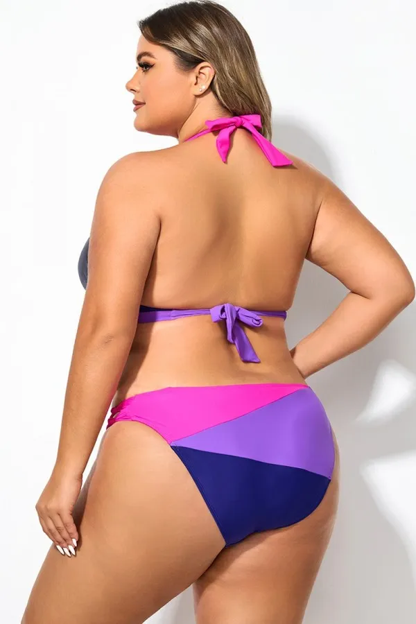 Plus Size Halter Colorblock Sexy Bikini Top