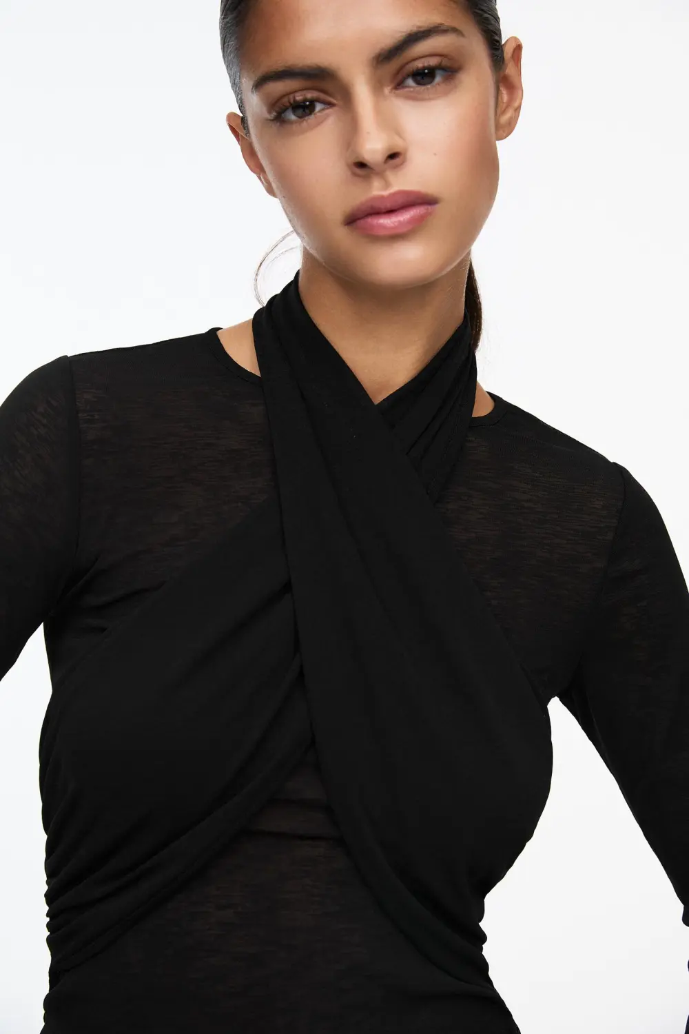 Crossover neckline T-shirt