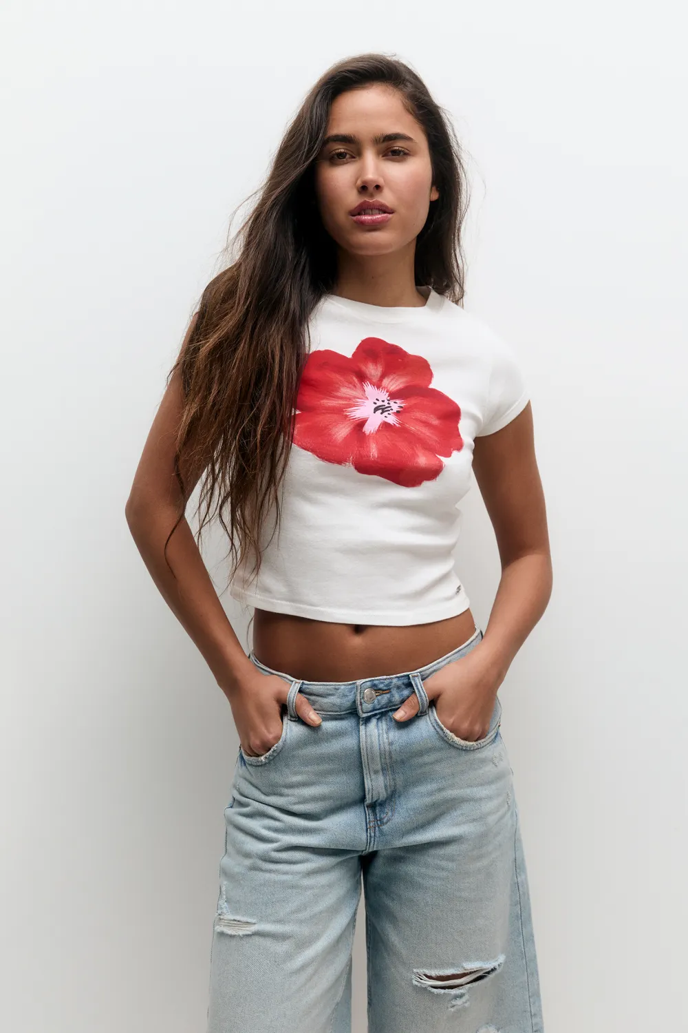 Camiseta manga corta flor