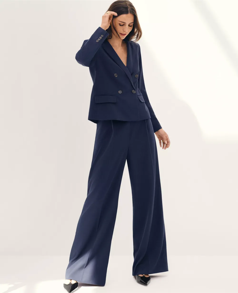 The Pleated Wide-Leg Pant in Textured Drape