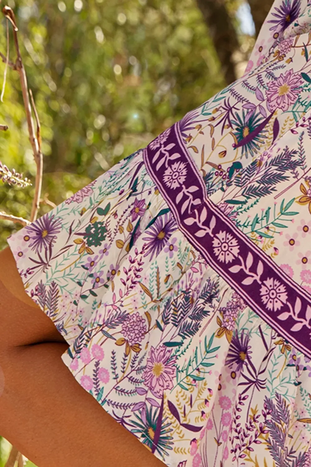 White And Purple Floral Print Cut Out Mini Dress