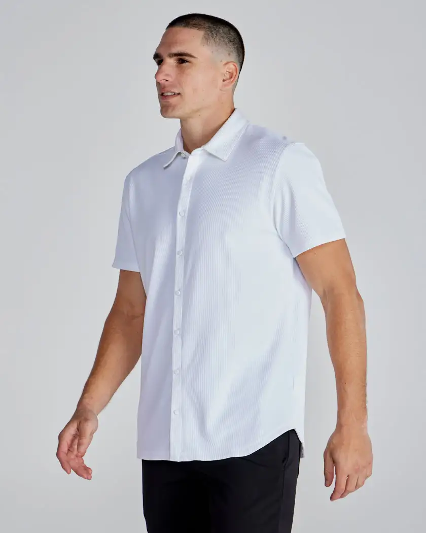 Ribbed+ Short Sleeve Button Down