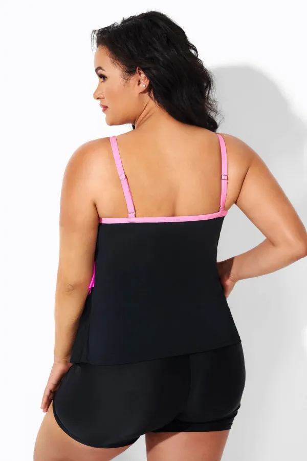 Plus Size Colorblock V-Neck Ruffle Women Tankini Top