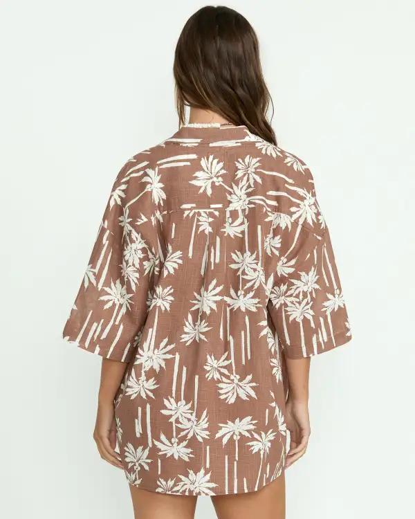 Beach Side Printed Short Sleeve Shirt - Nutmeg