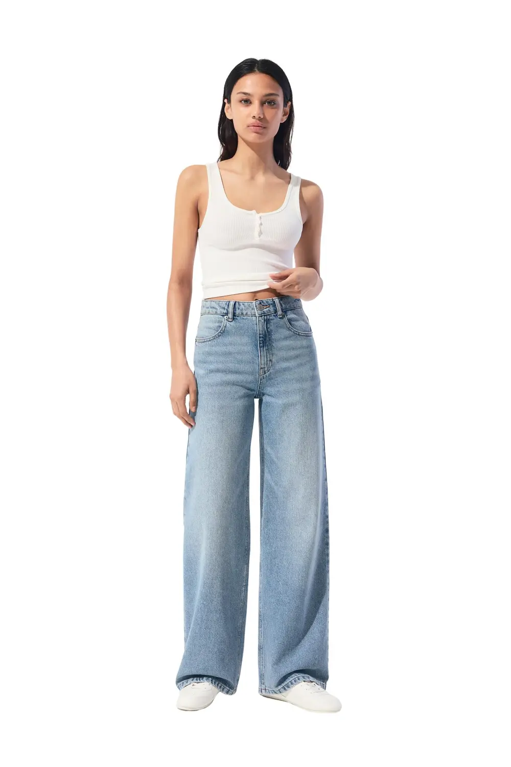 Jeans wide leg tiro alto