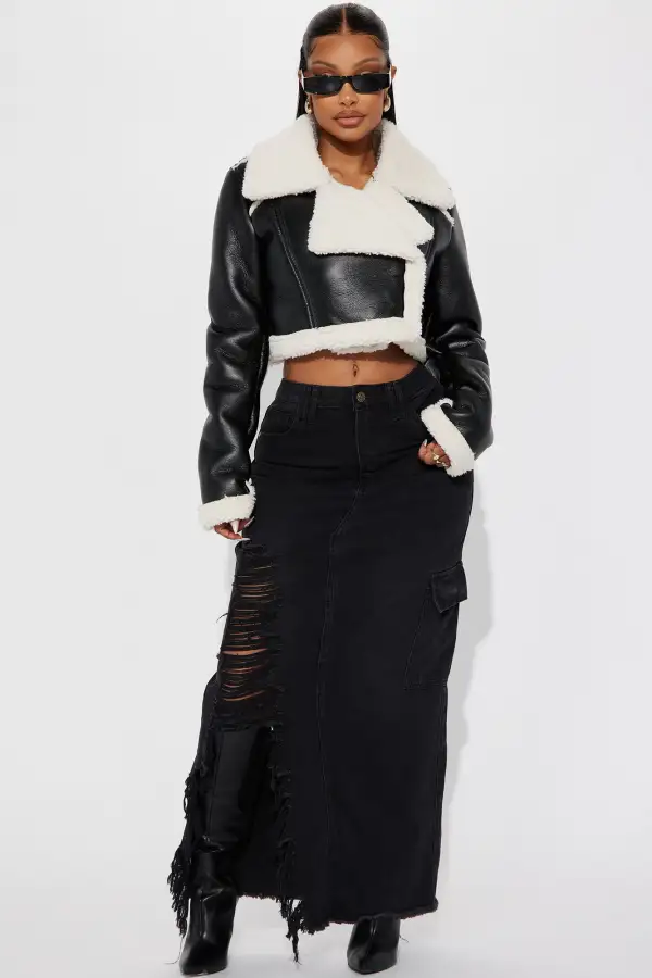 Going On Replay Faux Leather Moto Jacket - Black/combo