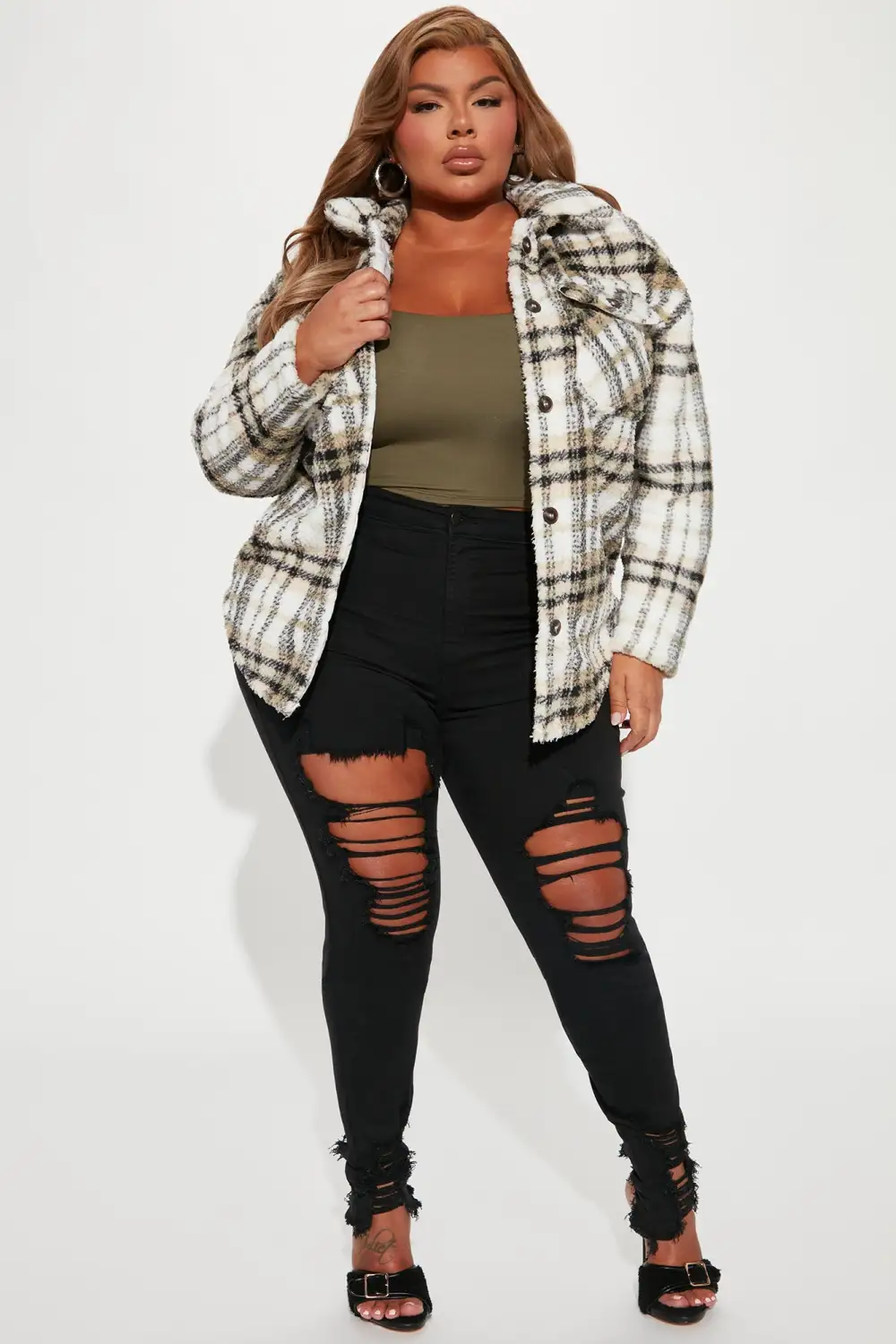 Feels Like Fall Sherpa Shacket - Black/combo