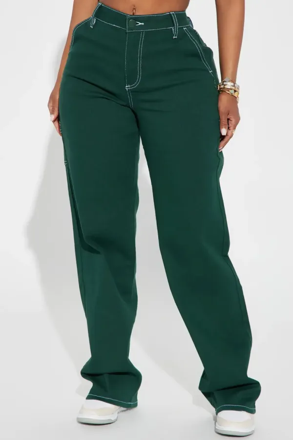 Focus On Me Straight Leg Utility Jean - Green