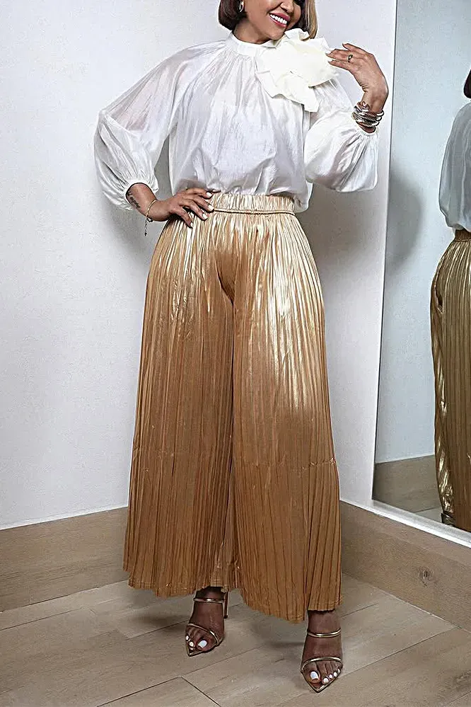 Women's Fashion Shirts and pleated Pants Two Piece Set