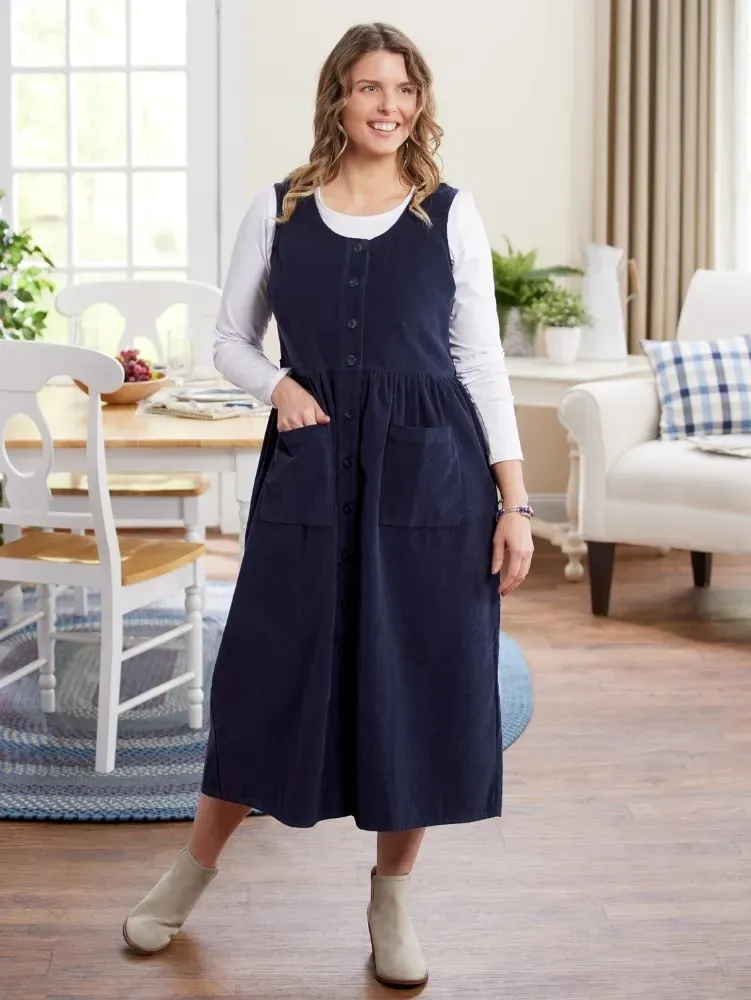 Button-Front Cotton Corduroy Jumper