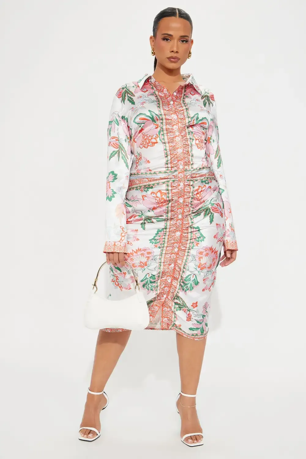 Becoming Richer Satin Shirt Dress - Brown Combo