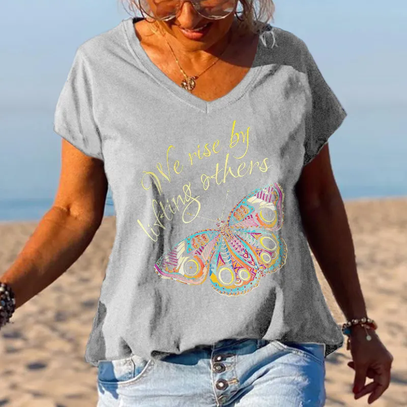 We Rise By Lifting Others Butterfly Printed Graphic Tees