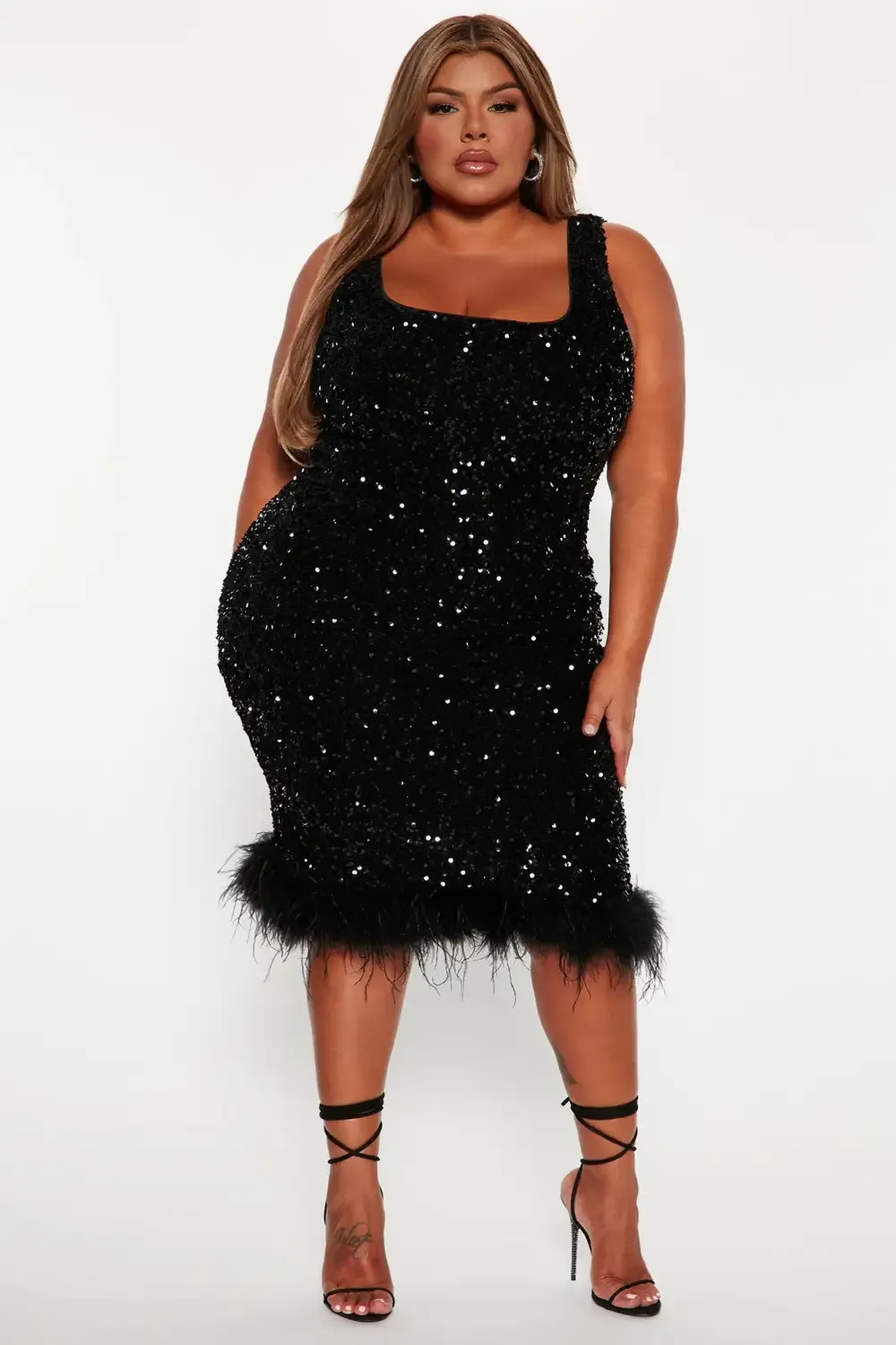 Hollie Sequin Midi Dress - Black