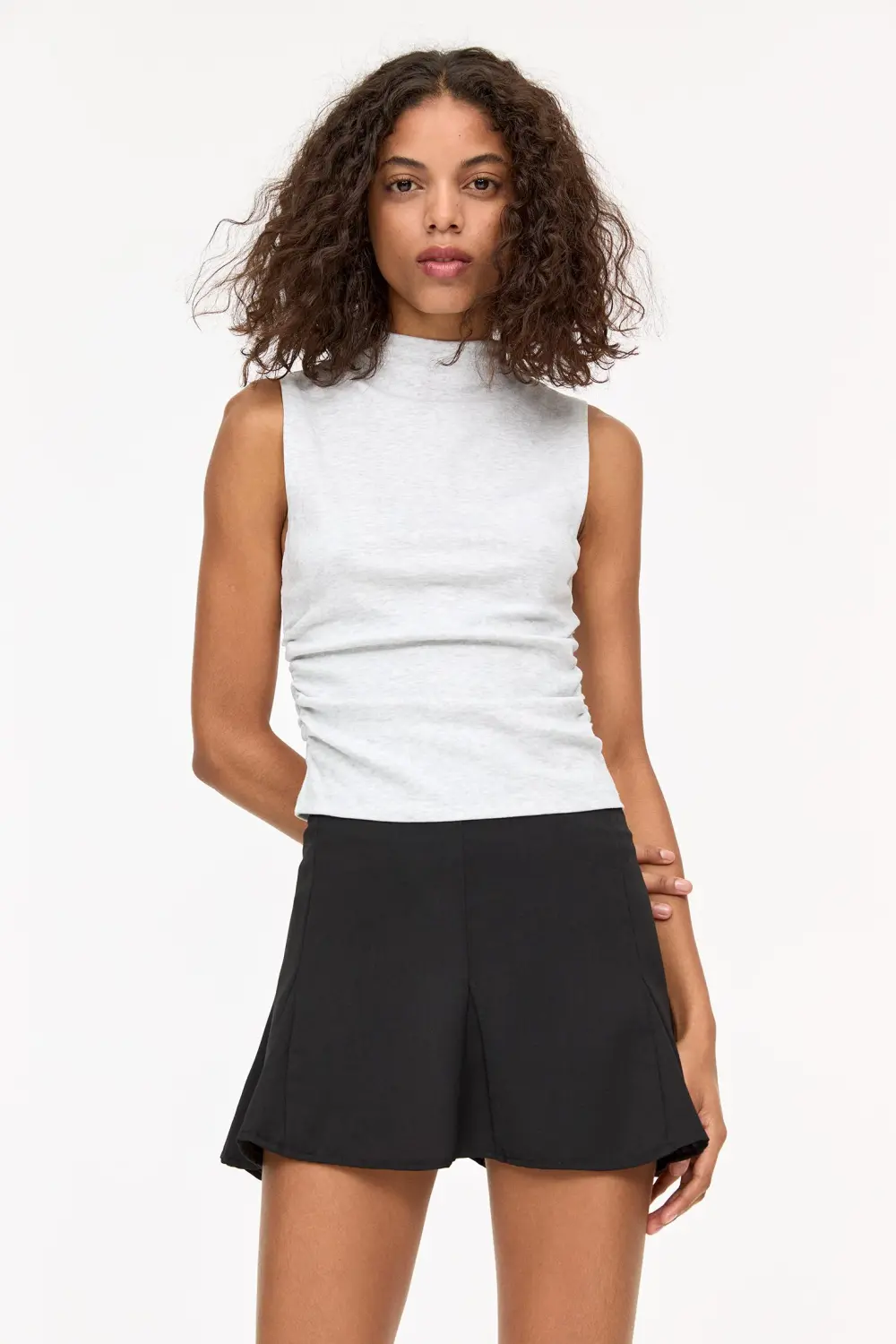 High neck gathered top