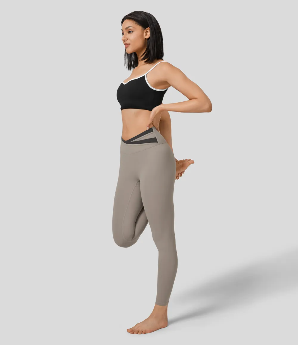 High Waisted Crossover Color Block 7/8 Yoga Leggings