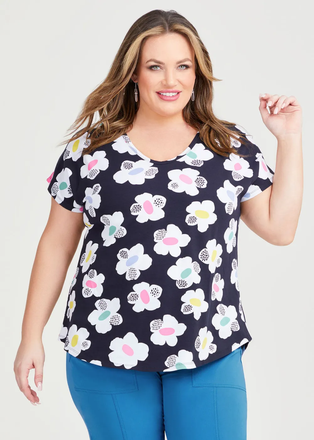 Cotton Scoop Neck Flower Top
