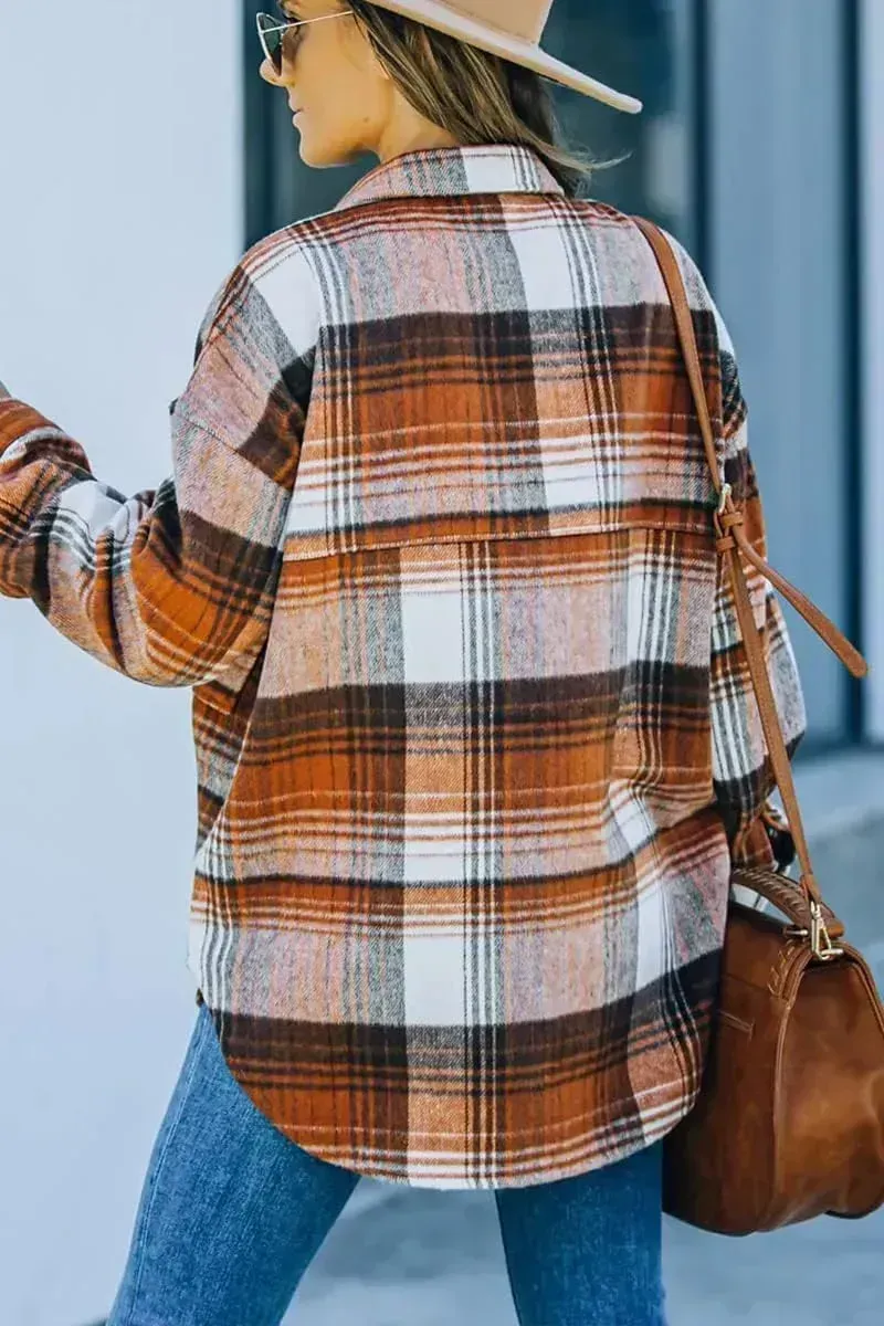 Womens Casual Plaid Shacket Button Down Long Sleeve Shirt