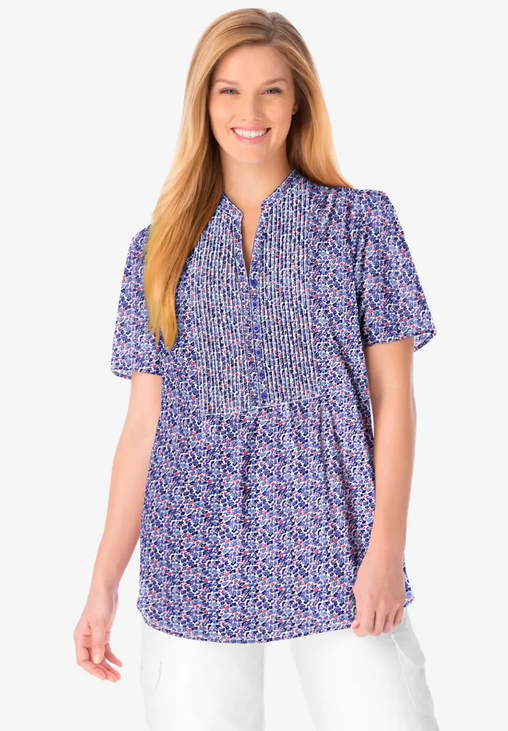 Pintucked Half-Button Tunic