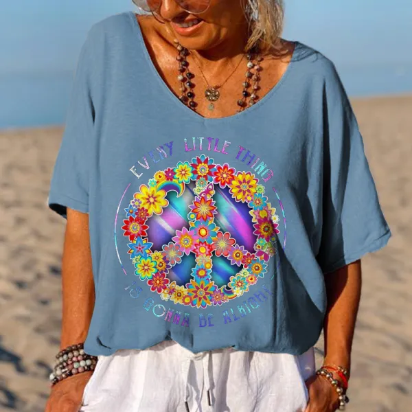 Every Little Thing Is Gonna Be Alright Printed Hippie T-shirt