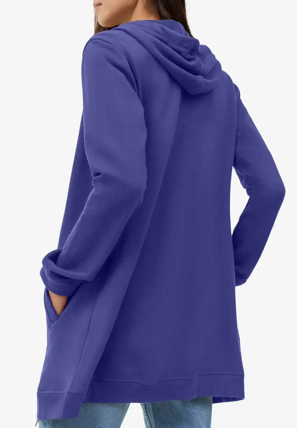 French Terry Long Zip Front Hoodie