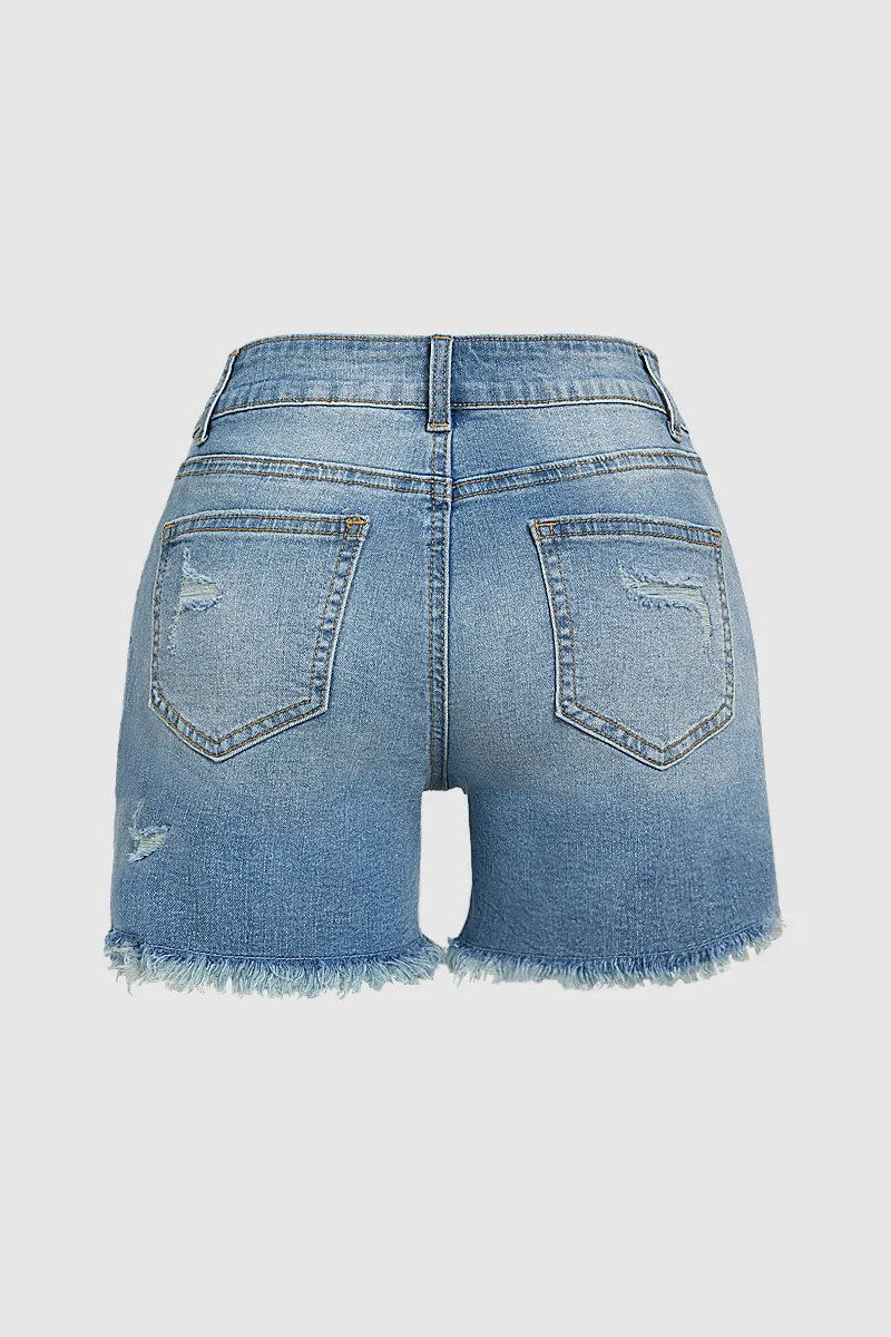 Raw Hem Ripped Low Rise Denim Mid Thigh Shorts