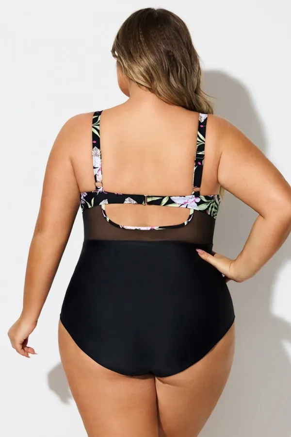V-Neck Floral Print Wrap One Piece Swimsuit