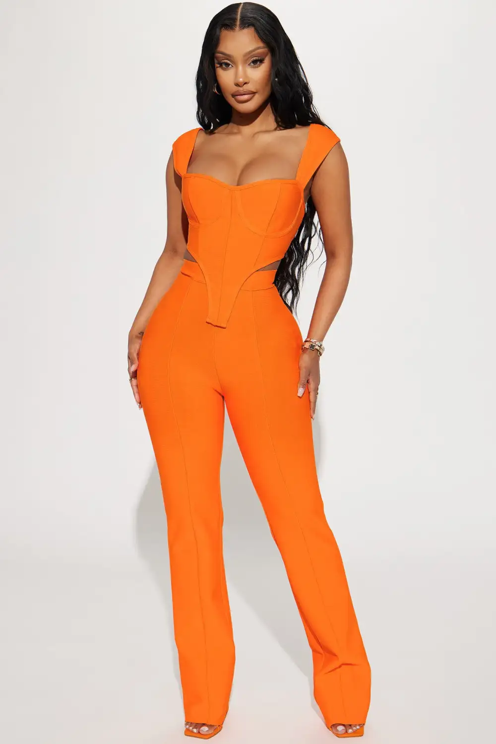 Vibing Out Bandage Pant Set - Orange
