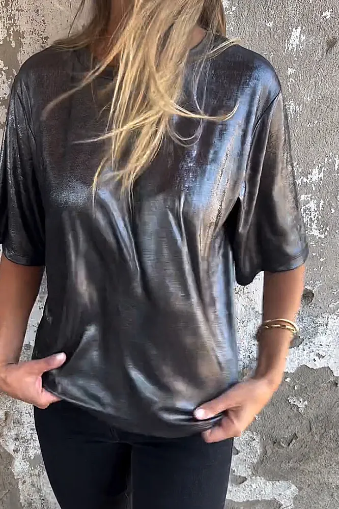 Women's shiny solid color T-shirt
