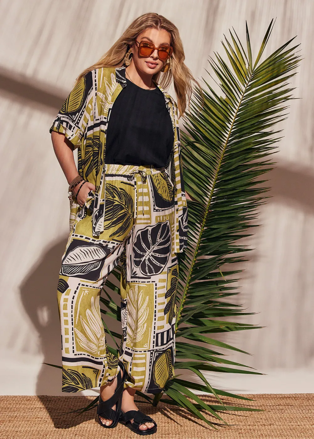 Natural Palm Block Print Pant