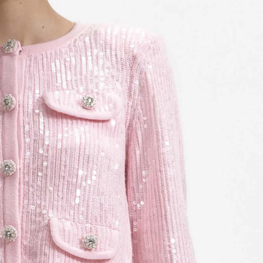 Pink Knit Sequin Cardigan