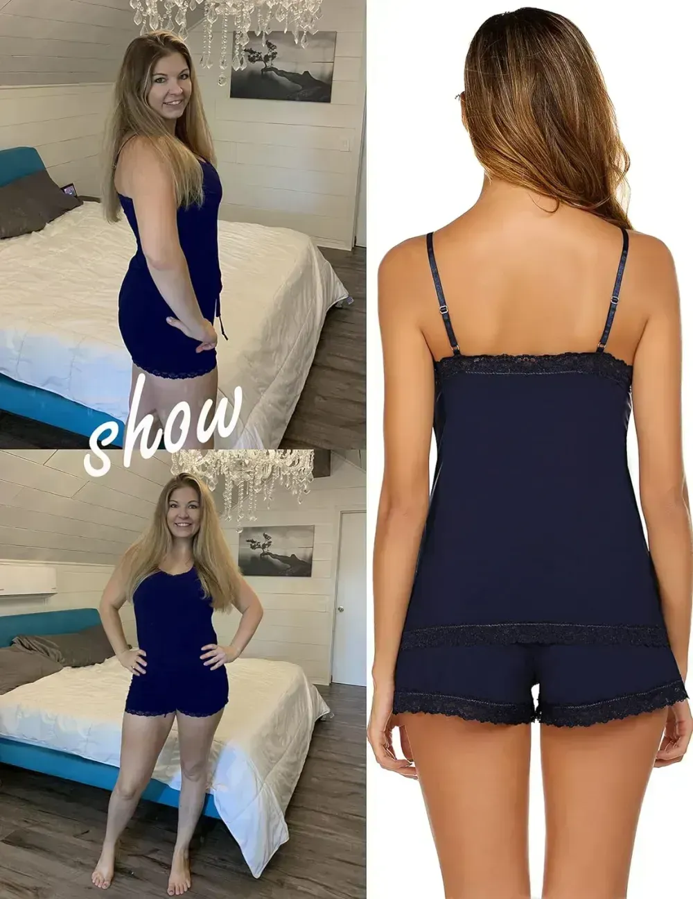 Women Cami Pajama Set Modal Sleepwear Lace Trim Short PJ Set with Shorts