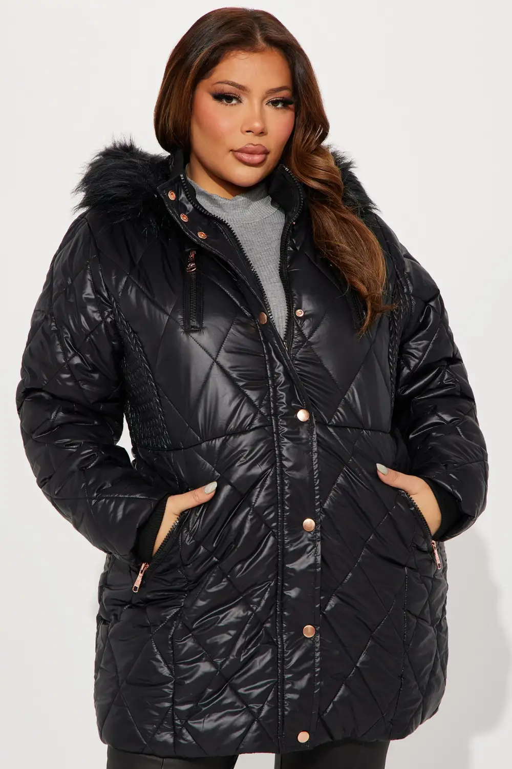 Snow Day Quilted Puffer Jacket - Black