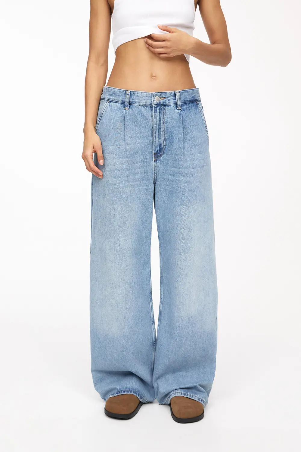 Jeans wide leg pinzas